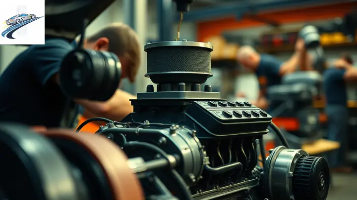 Mecânico verificando o motor de um carro usado durante a revisão