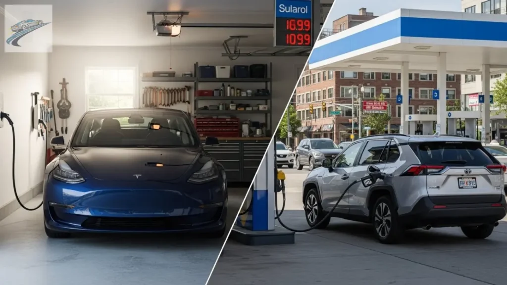 Audi e-tron vs Lexus RX Hybrid no trânsito de São Paulo 5 Recarga residencial de elétrico e abastecimento de híbrido em posto urbano.