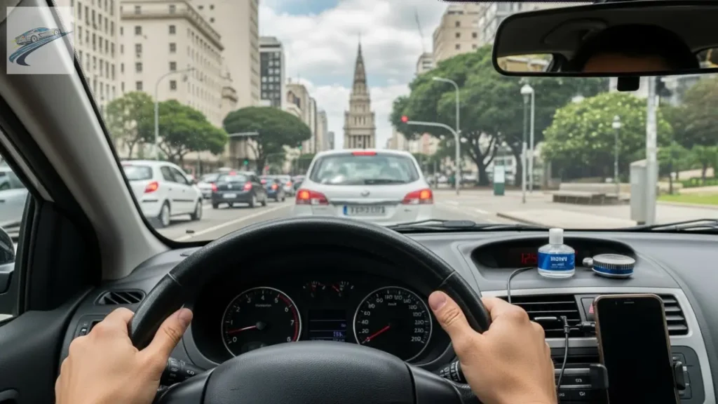 Motorista iniciante no trânsito de São Paulo aprendendo sobre habilitação e CNH digital.
