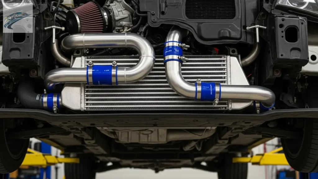 Intercooler e tubulações de pressurização em kit turbo.