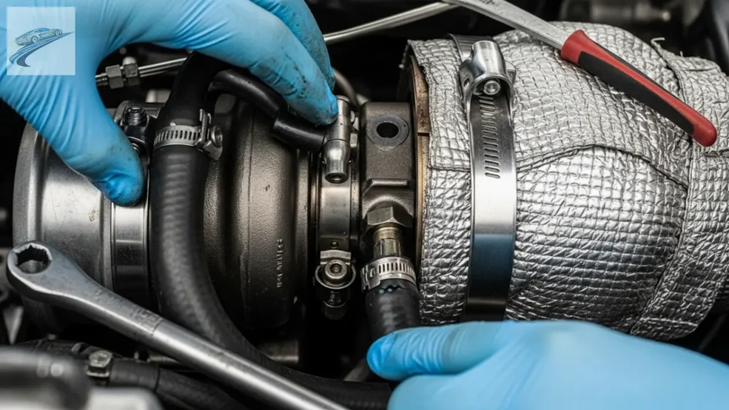 Revisão de mangotes e proteção térmica em carro turbinado.