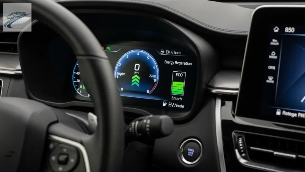 Omoda-Jaecoo e a nova onda dos eletrificados 4 Omoda-Jaecoo: Painel de um híbrido mostrando modos de condução e regeneração.