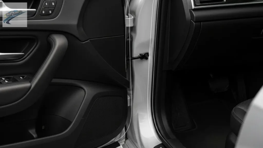Região do batente da porta com reforço tipo overlap/frame em carro blindado.