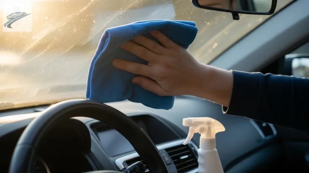 Limpeza correta do vidro interno de carro blindado com microfibra.