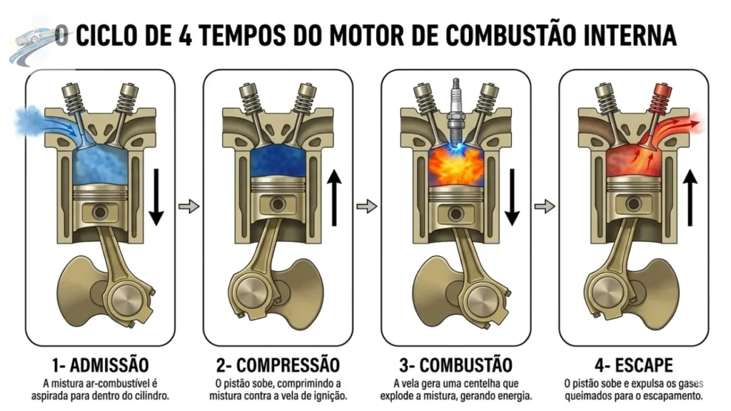 como funciona o motor 4 tempos por dentro