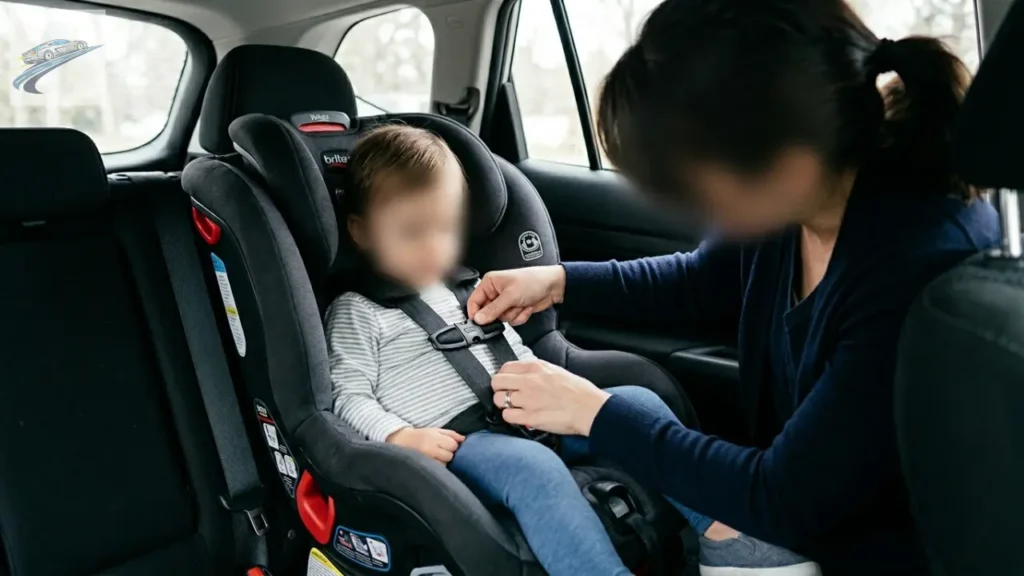 Ajuste correto do arnês na cadeirinha infantil no carro